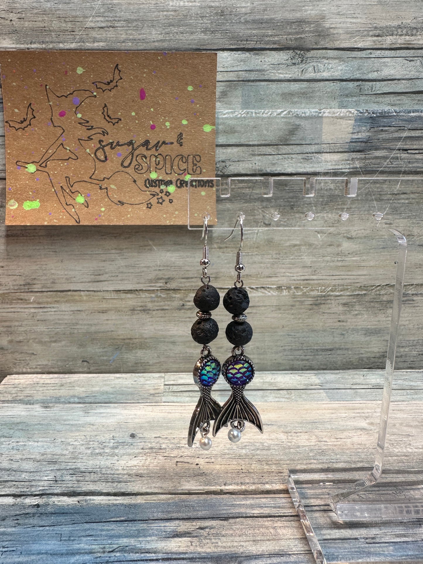 Lava Rock Mermaid Tail Dangle Earrings