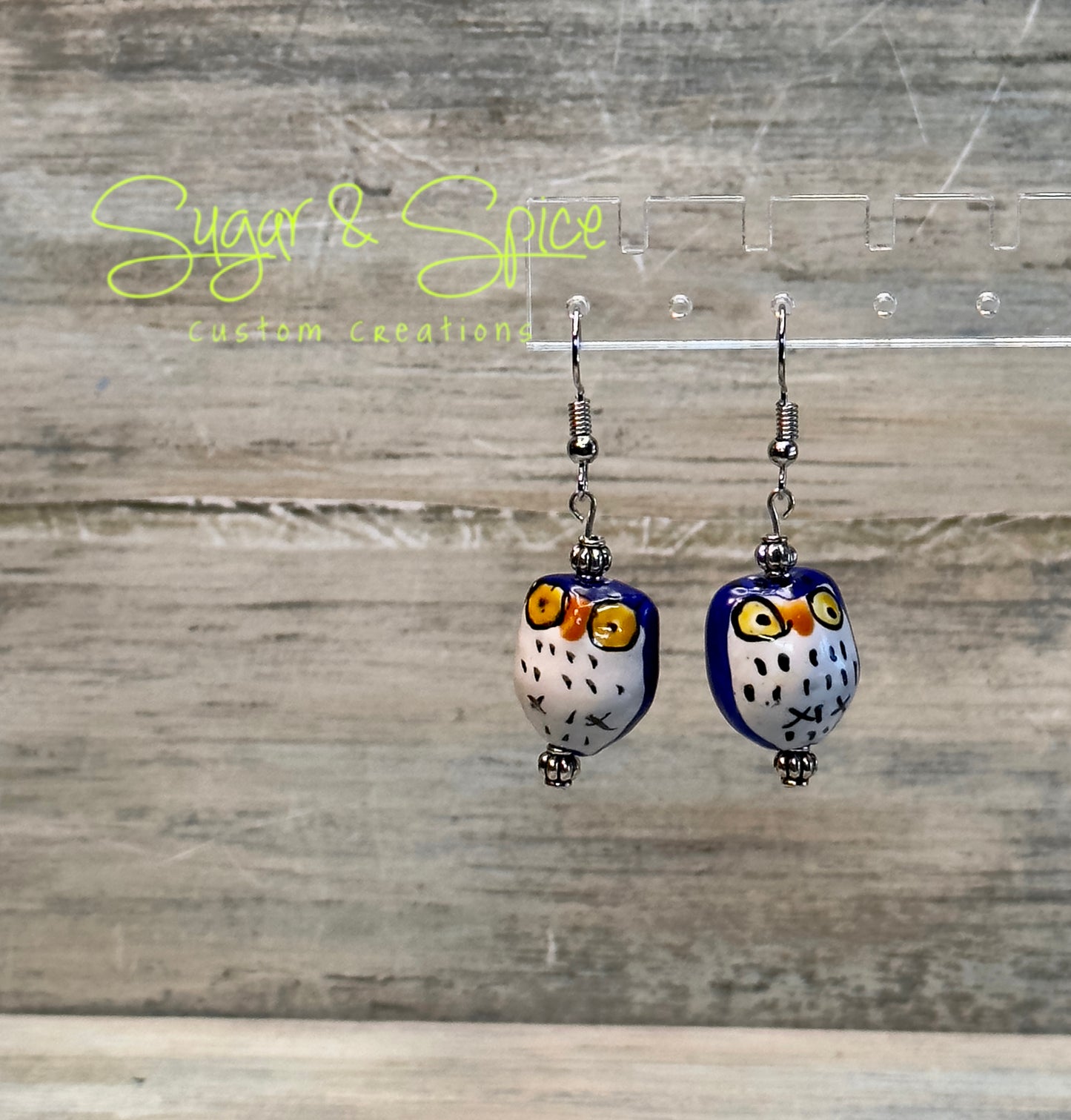 Multicolored Hand Painted Ceramic Owl Earrings