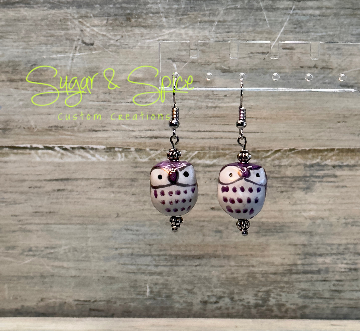 Multicolored Hand Painted Ceramic Owl Earrings