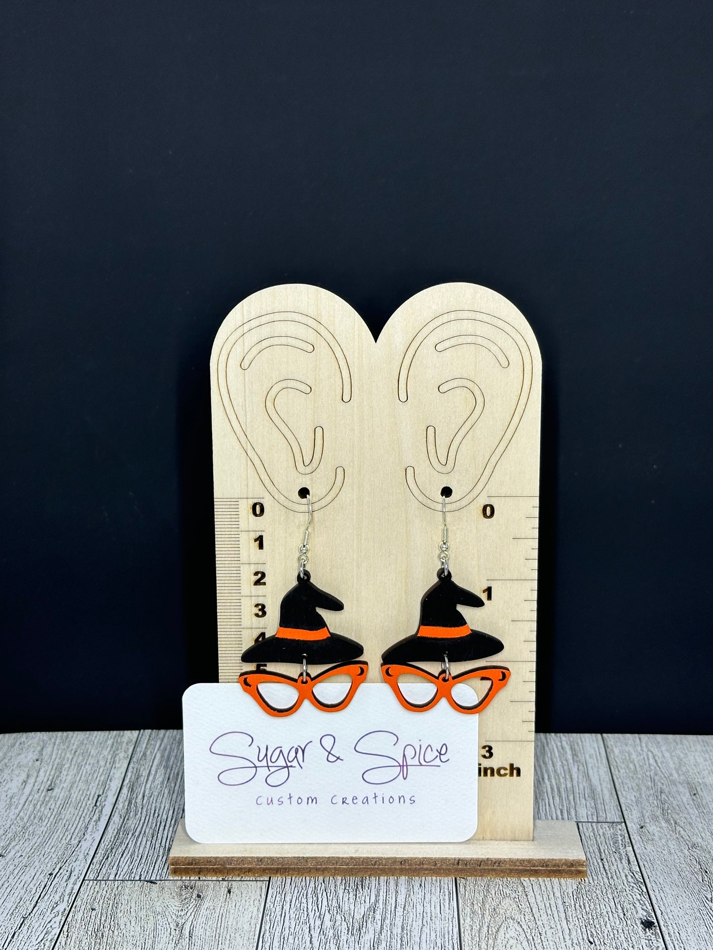 Handmade and Painted Witches Hat and Glasses Earrings