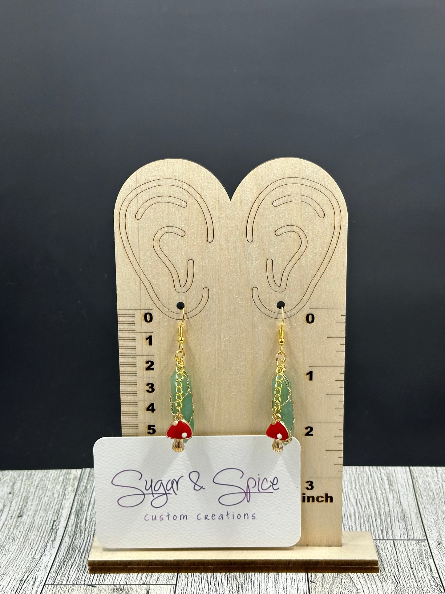 Gold Wrapped Green Aventurine Mushroom Dangles