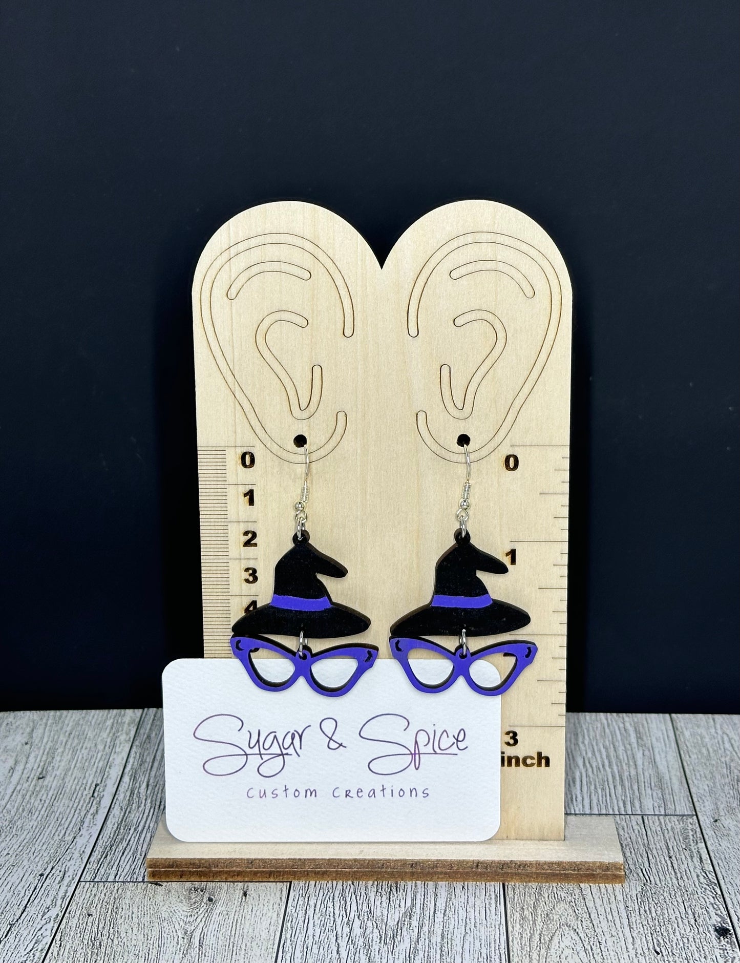 Handmade and Painted Witches Hat and Glasses Earrings