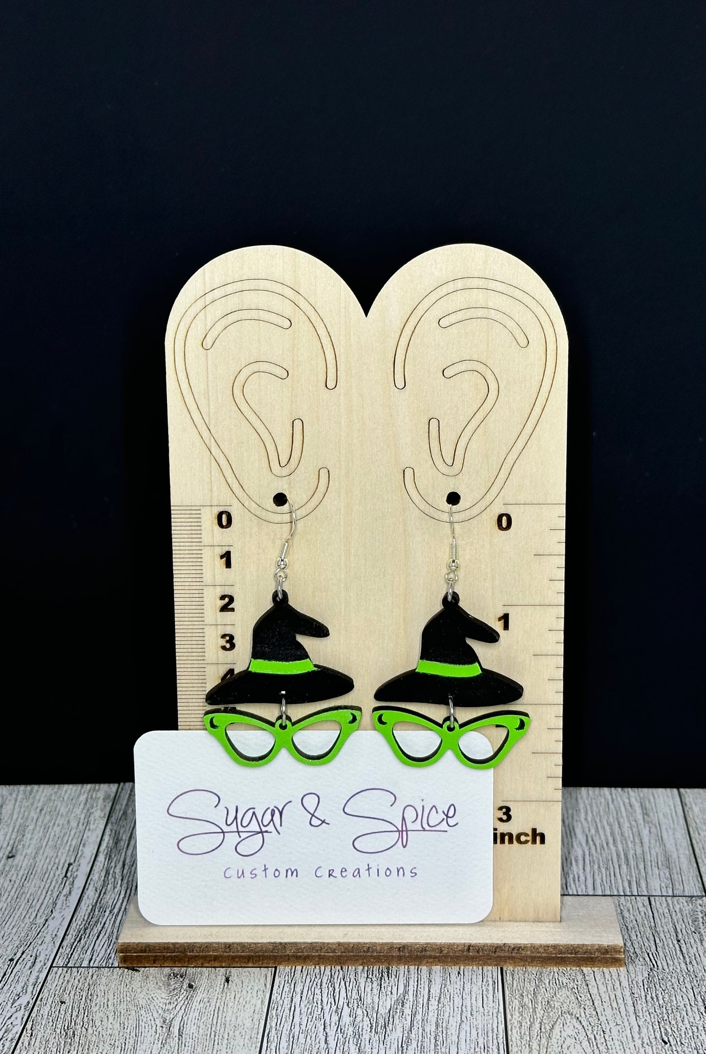 Handmade and Painted Witches Hat and Glasses Earrings