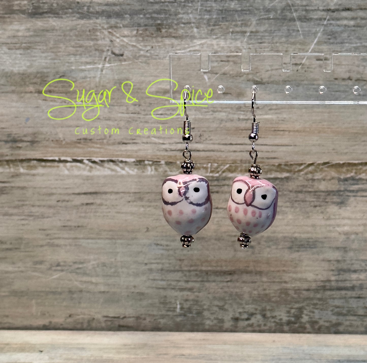 Multicolored Hand Painted Ceramic Owl Earrings