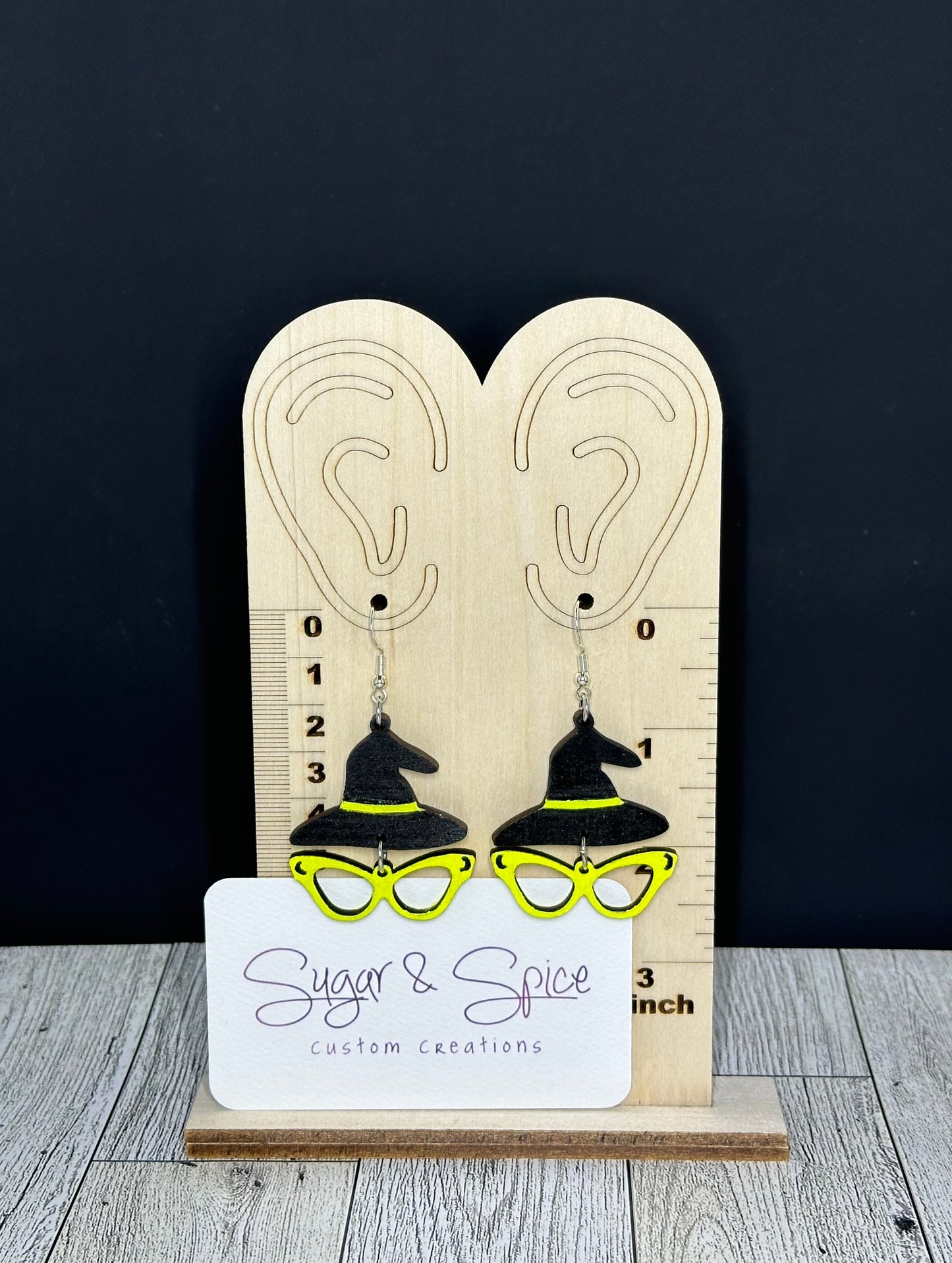 Handmade and Painted Witches Hat and Glasses Earrings