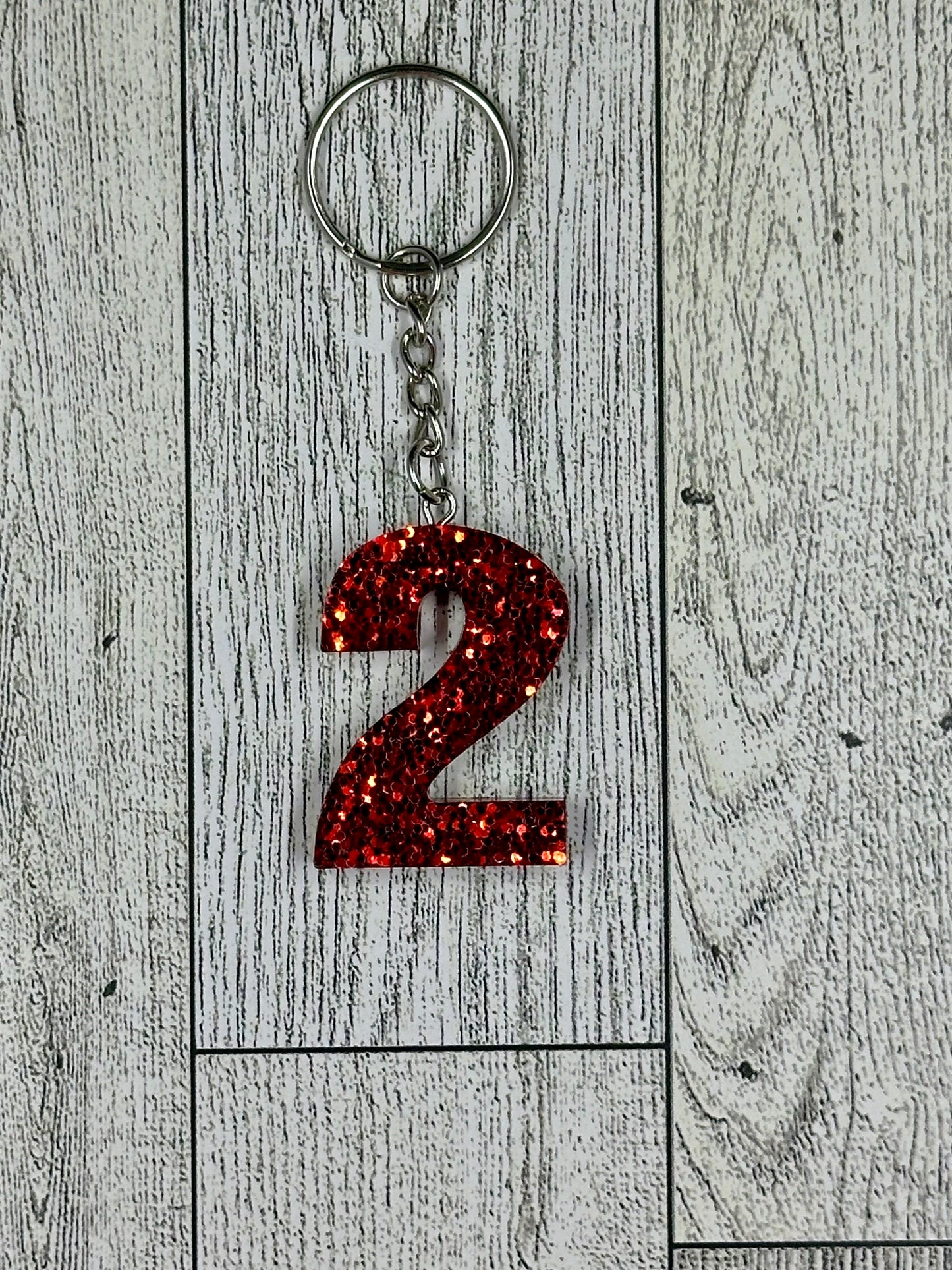 Red Glitter Resin Number Keychains