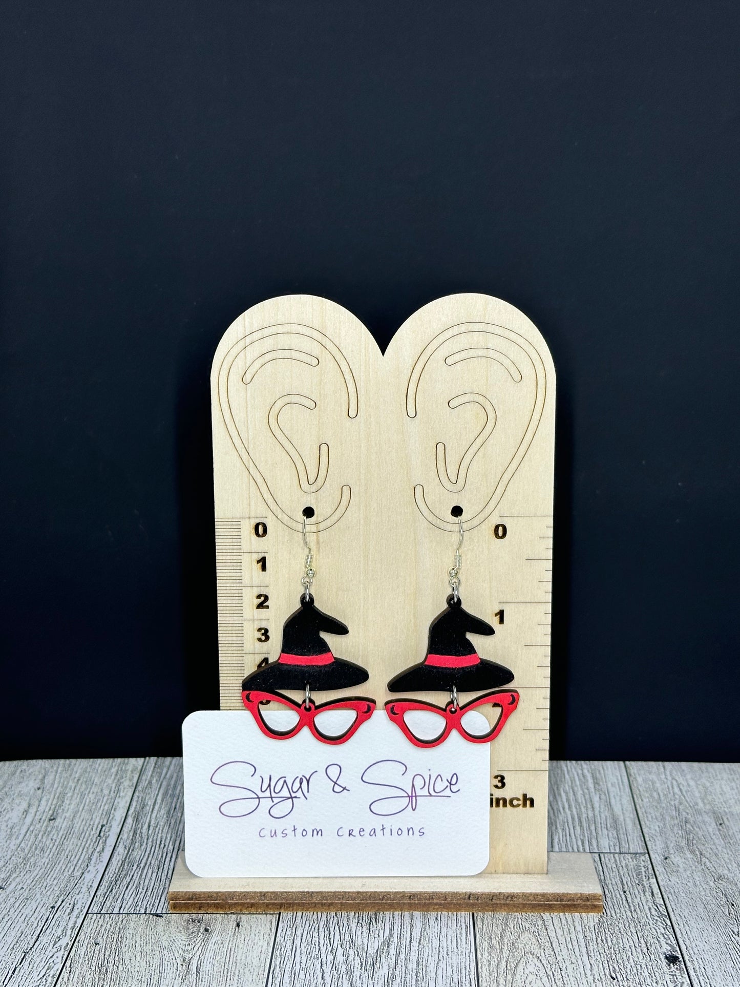 Handmade and Painted Witches Hat and Glasses Earrings