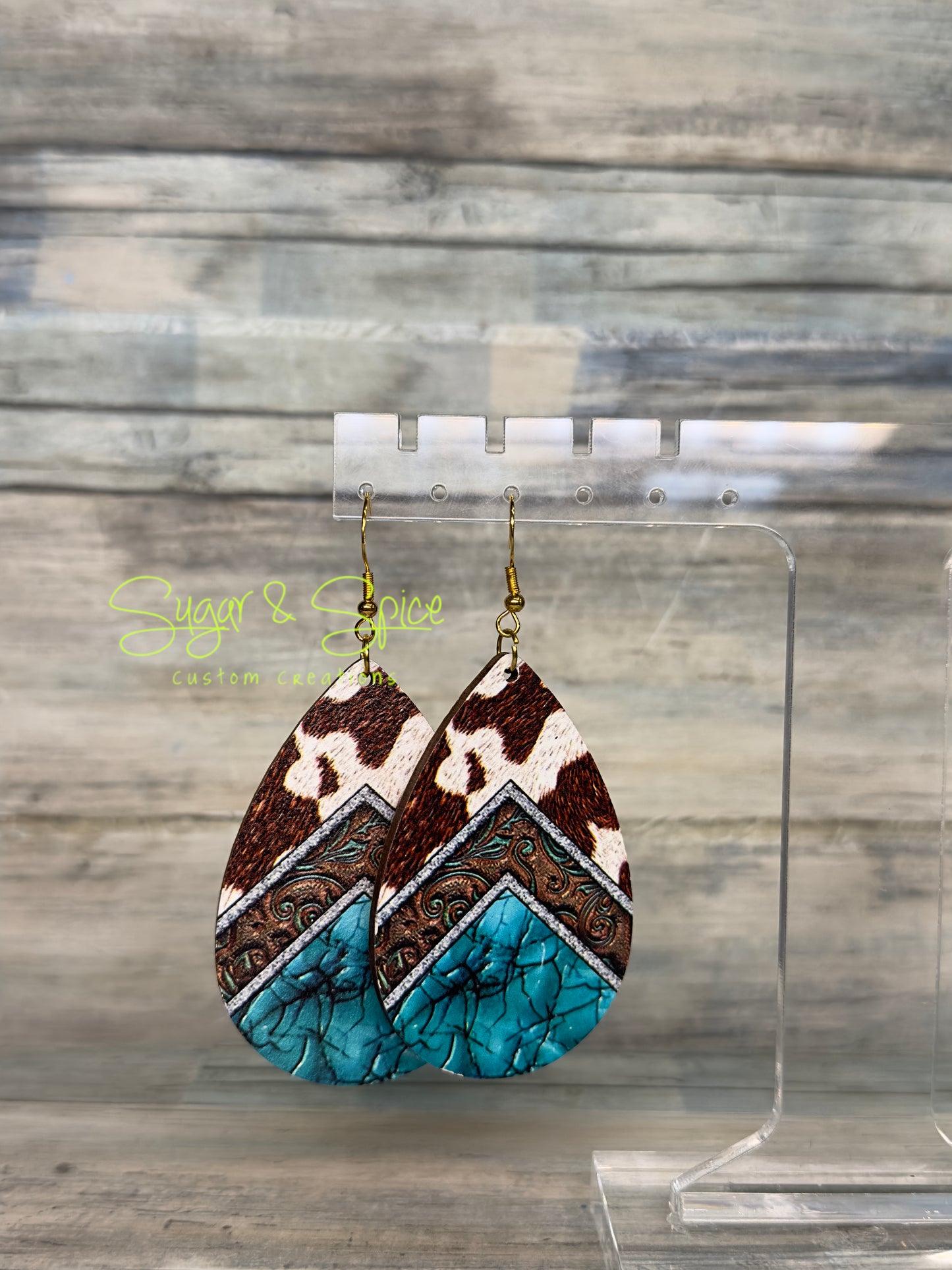 Wooden Western Teardrop Earrings