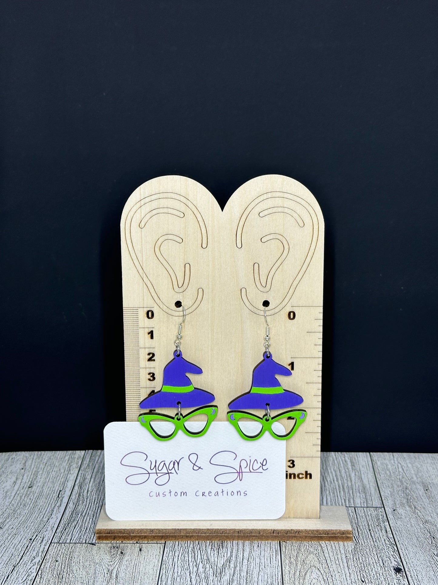 Handmade and Painted Witches Hat and Glasses Earrings