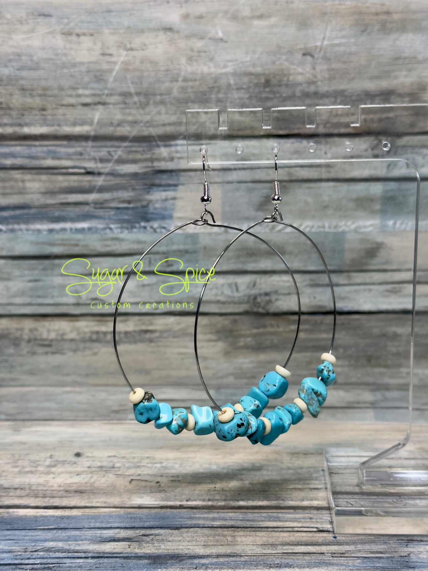 Turquoise and Bone/Jasper Hoop Earrings