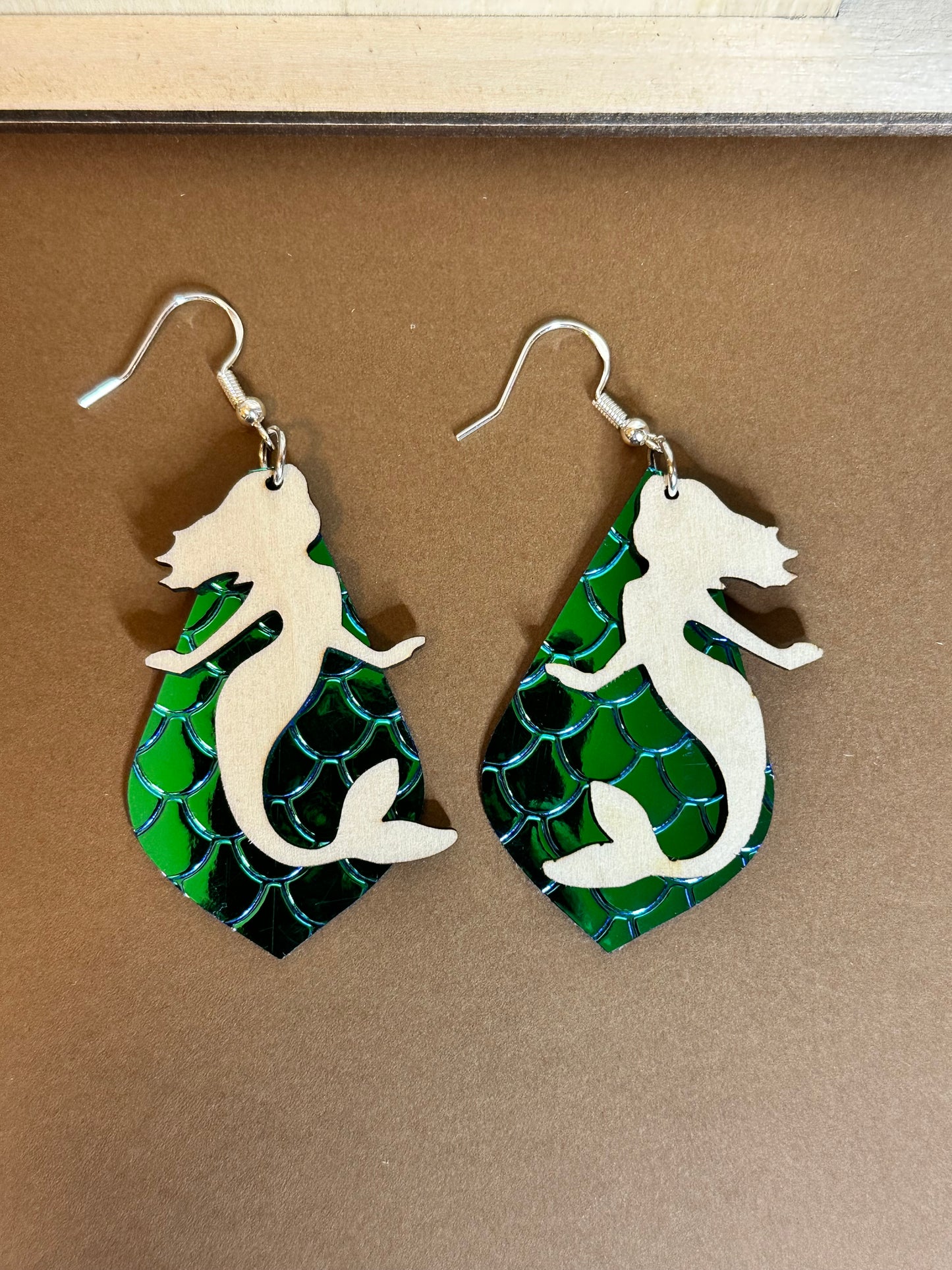 Faux Leather Basswood Mermaid Earrings