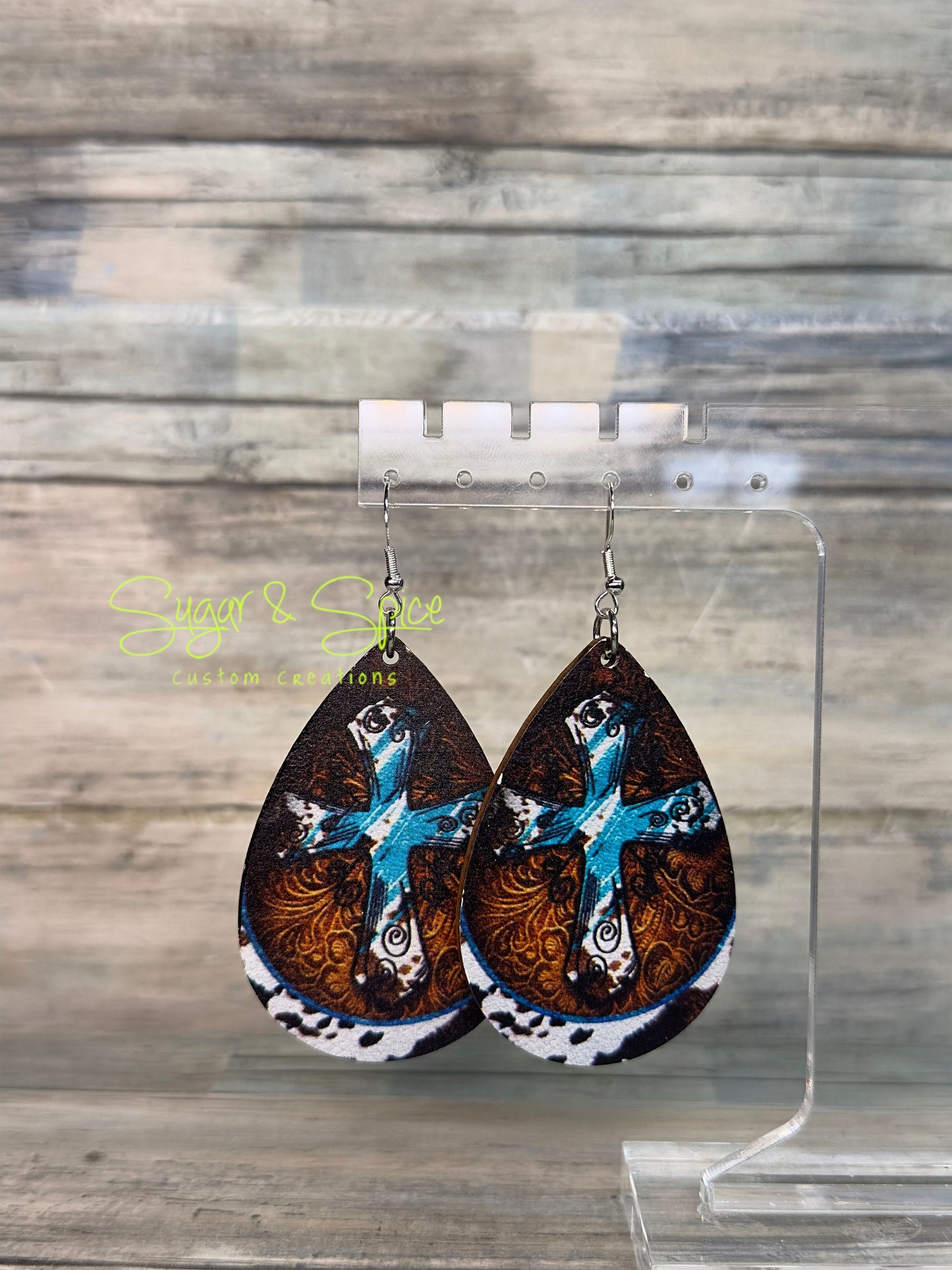 Wooden Western Teardrop Earrings