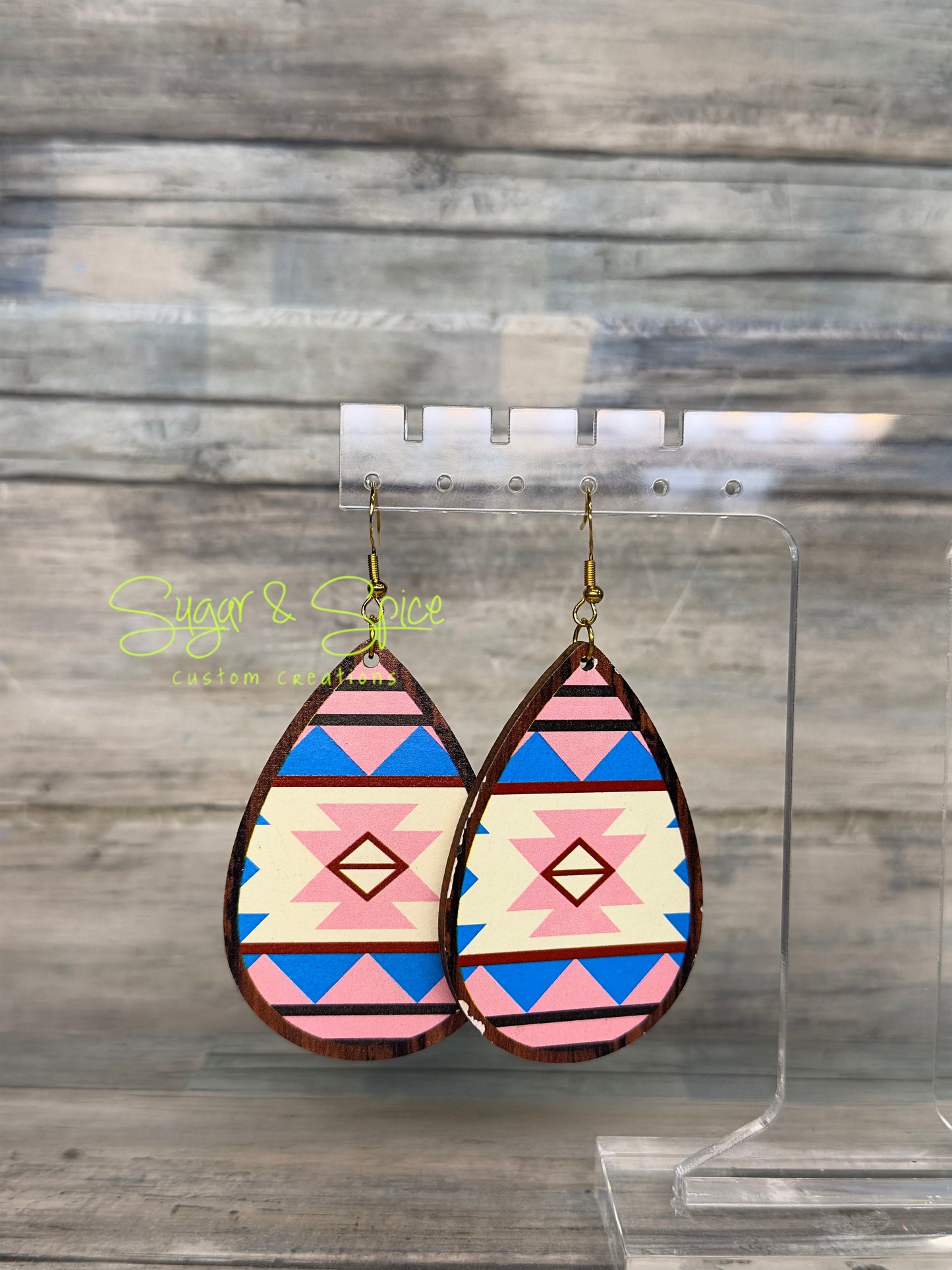 Wooden Western Teardrop Earrings