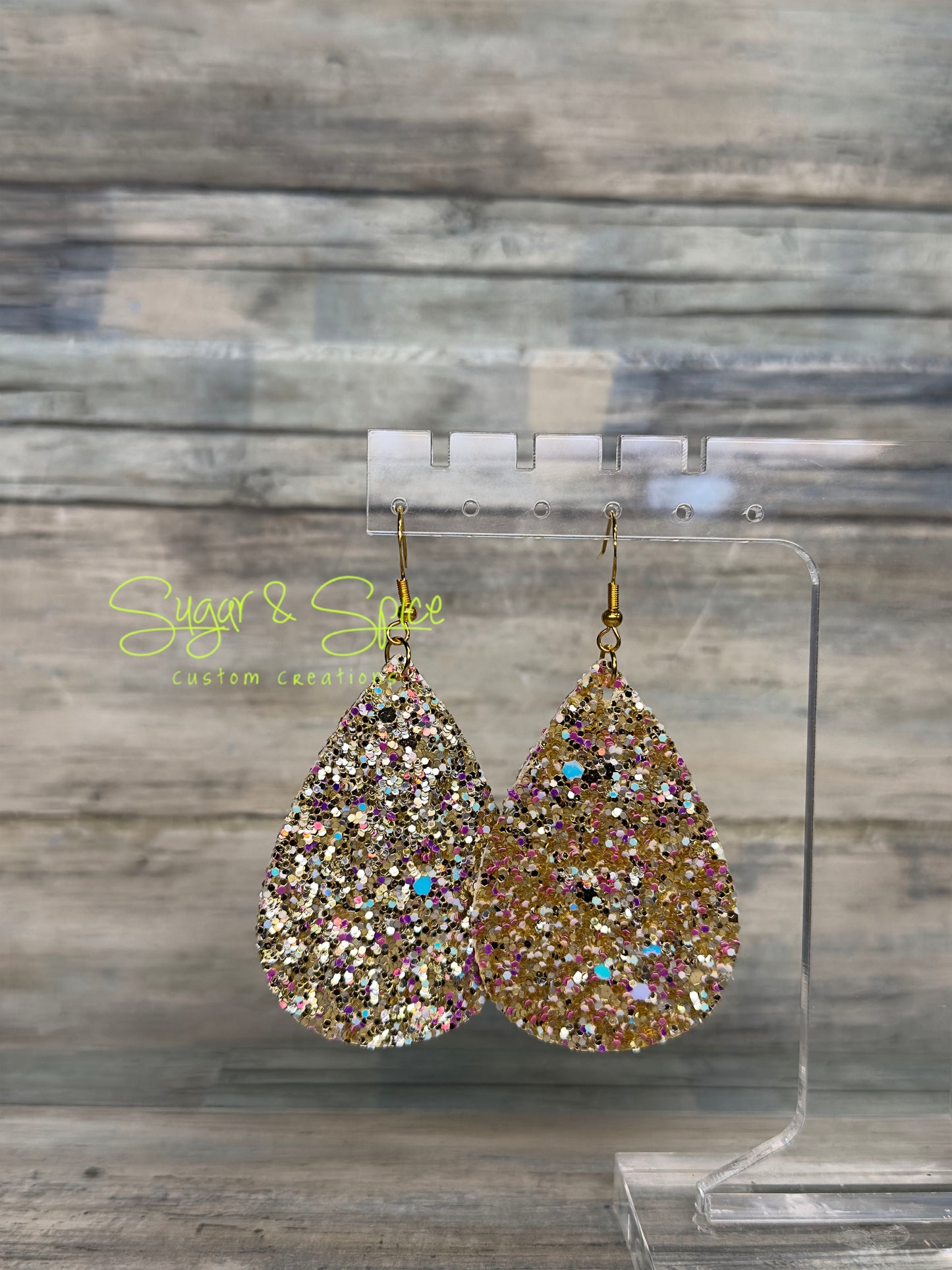 Faux Leather Glitter Teardrop Earrings