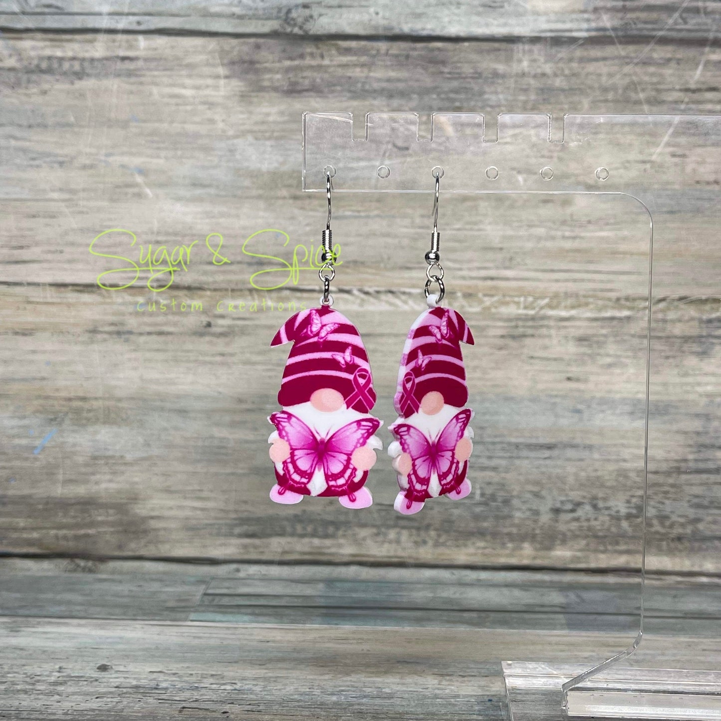 Breast Cancer Awareness Gnome Earrings
