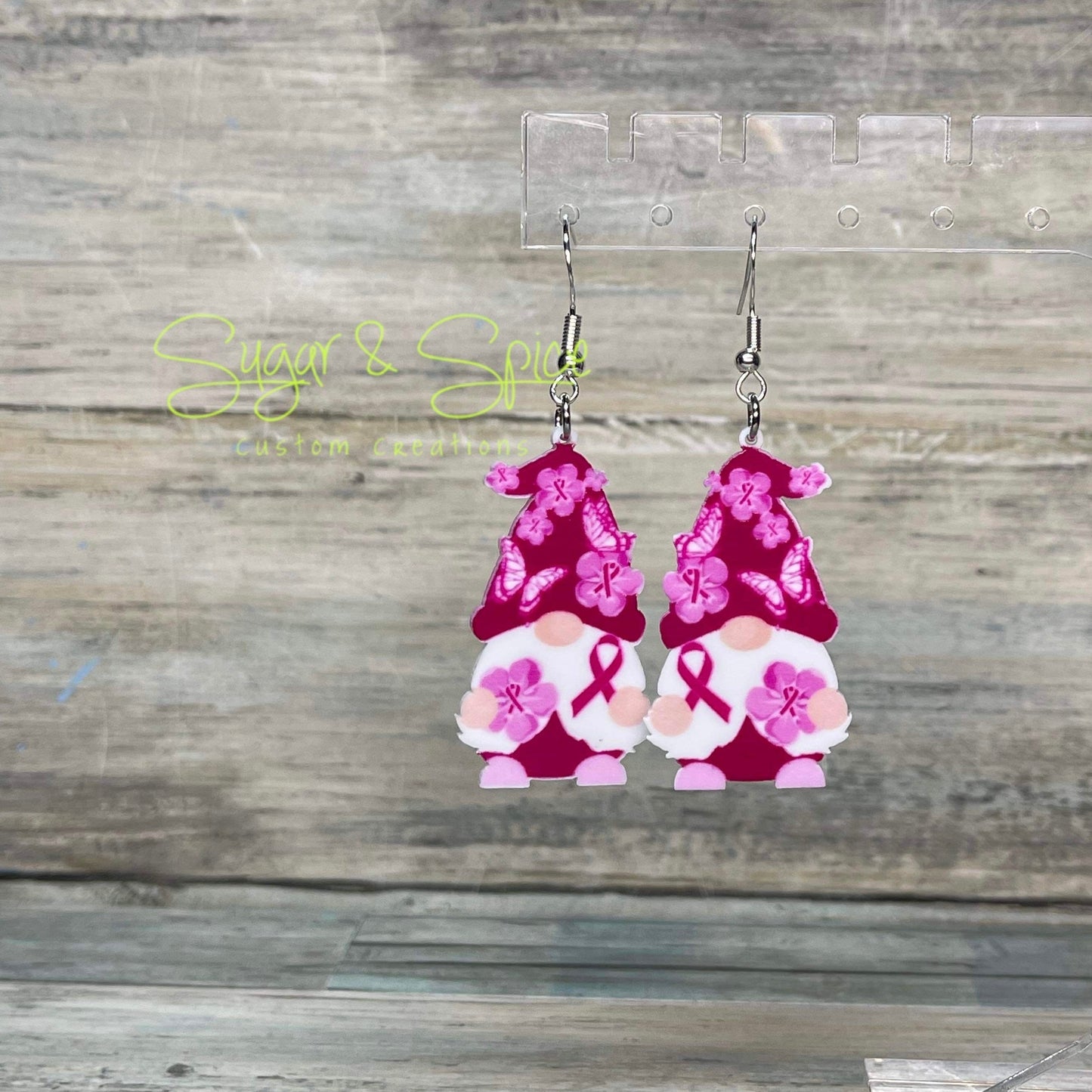 Breast Cancer Awareness Gnome Earrings