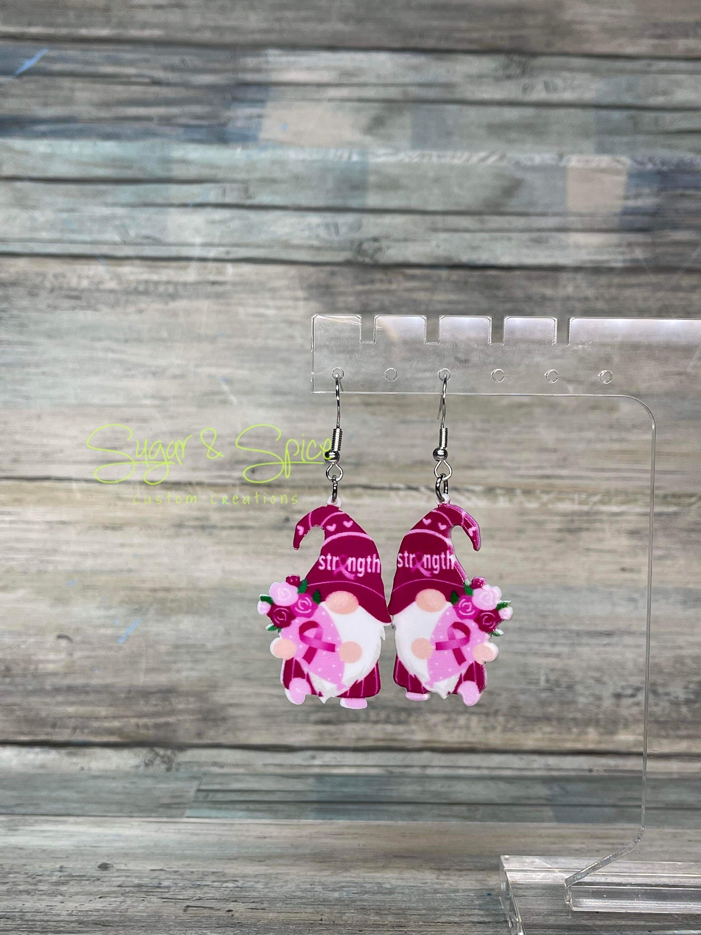 Breast Cancer Awareness Gnome Earrings