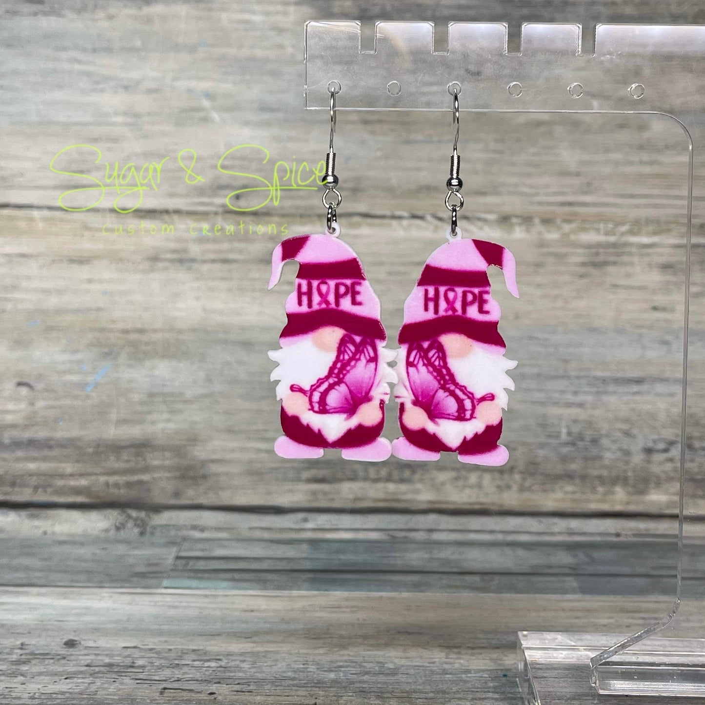 Breast Cancer Awareness Gnome Earrings