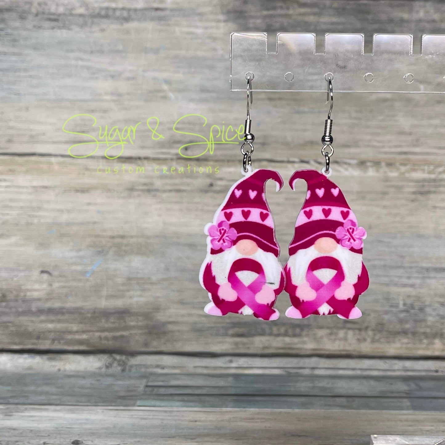 Breast Cancer Awareness Gnome Earrings