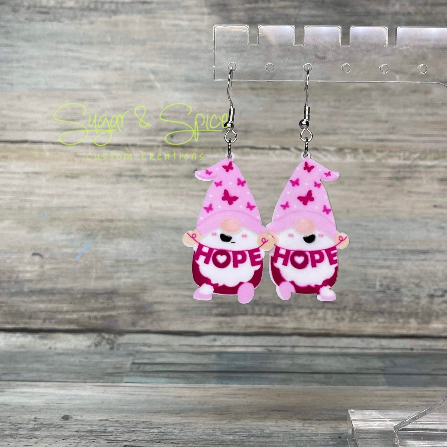 Breast Cancer Awareness Gnome Earrings