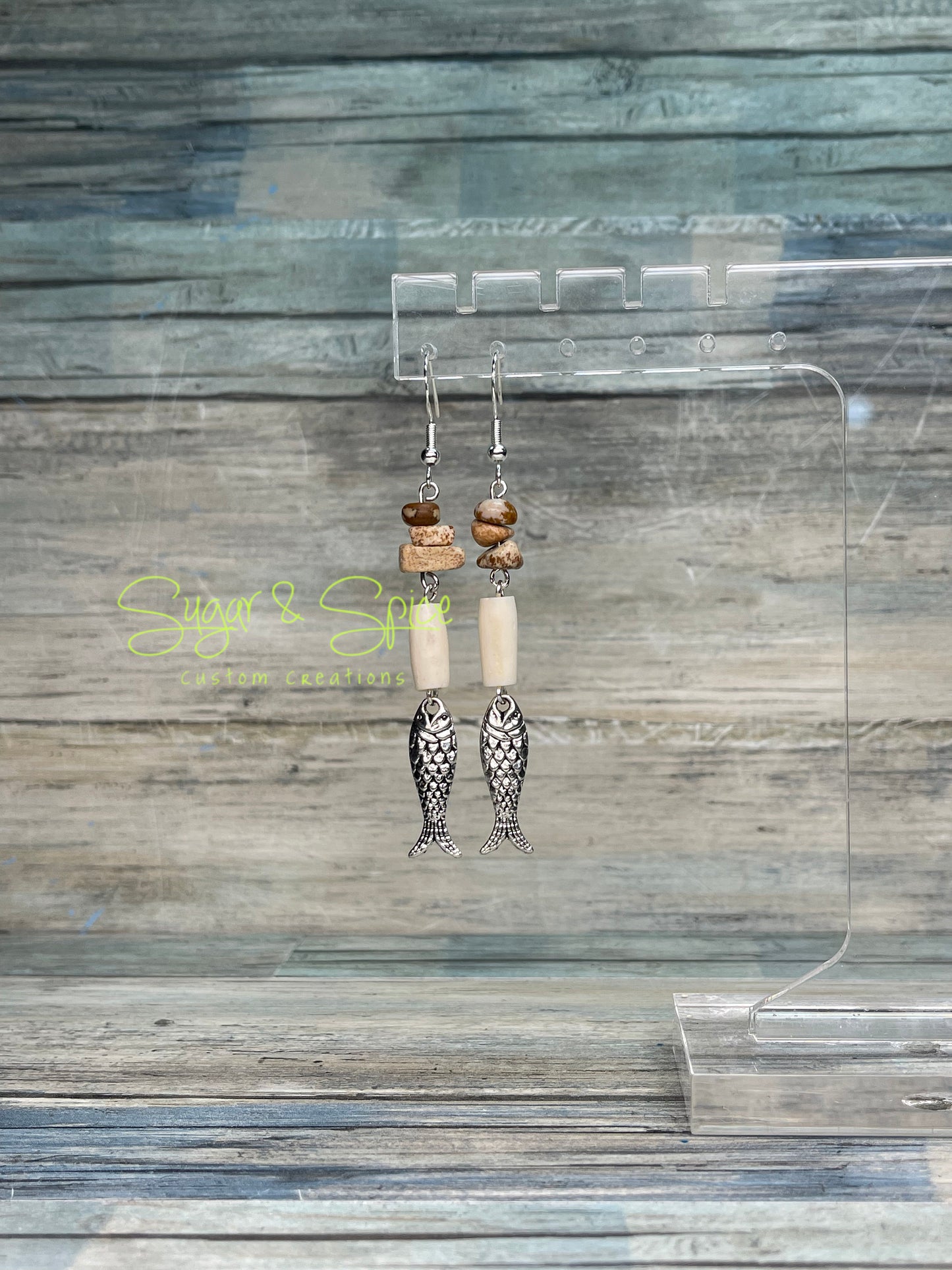 Various Jasper, Bone and Turquoise Dangle Earrings