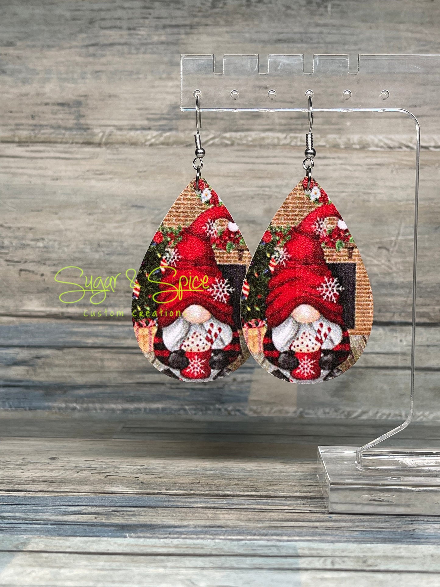Winter/Christmas Dangle Faux Leather Earrings