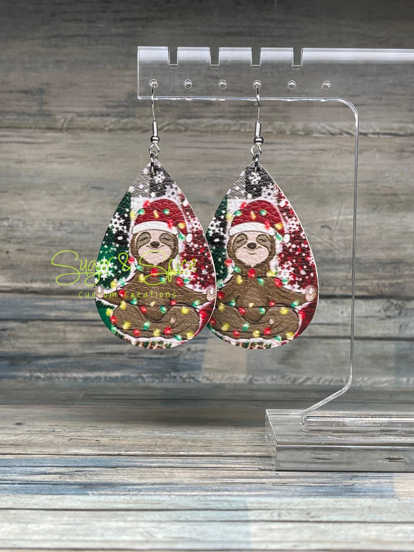 Winter/Christmas Dangle Faux Leather Earrings