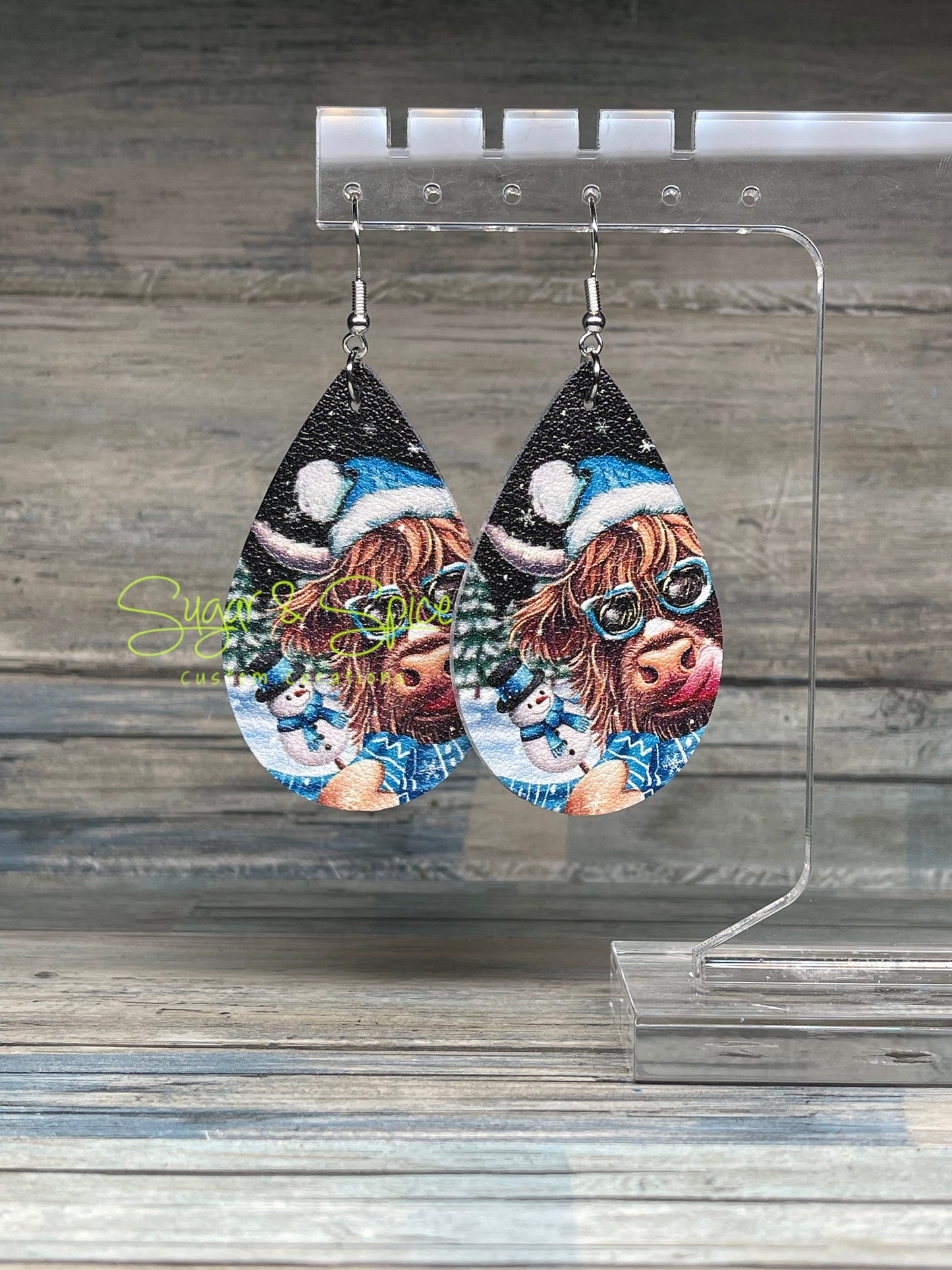 Winter/Christmas Dangle Faux Leather Earrings