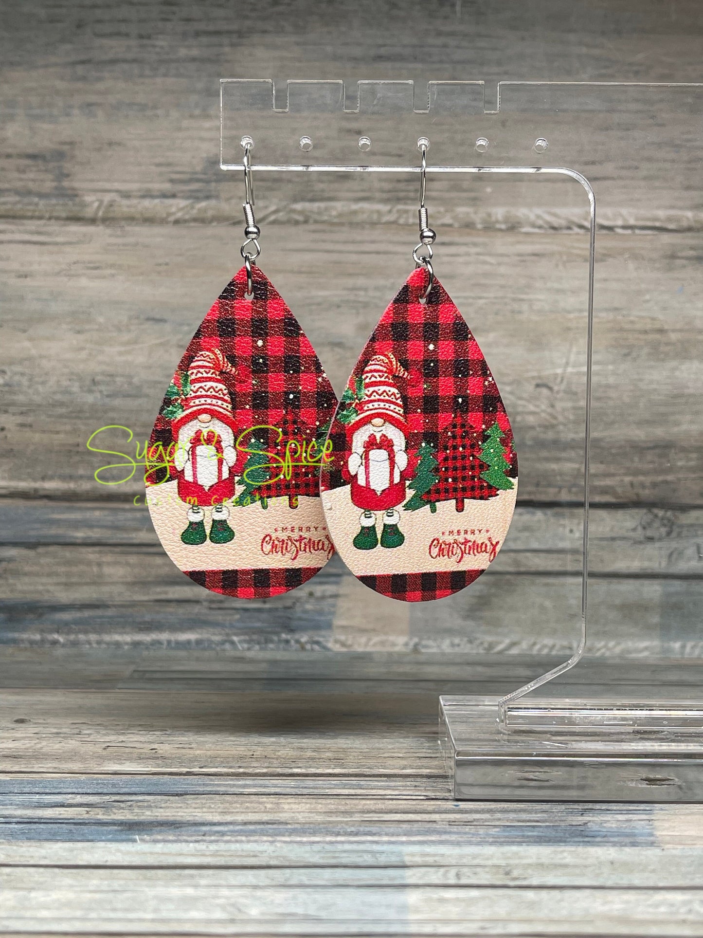 Winter/Christmas Dangle Faux Leather Earrings