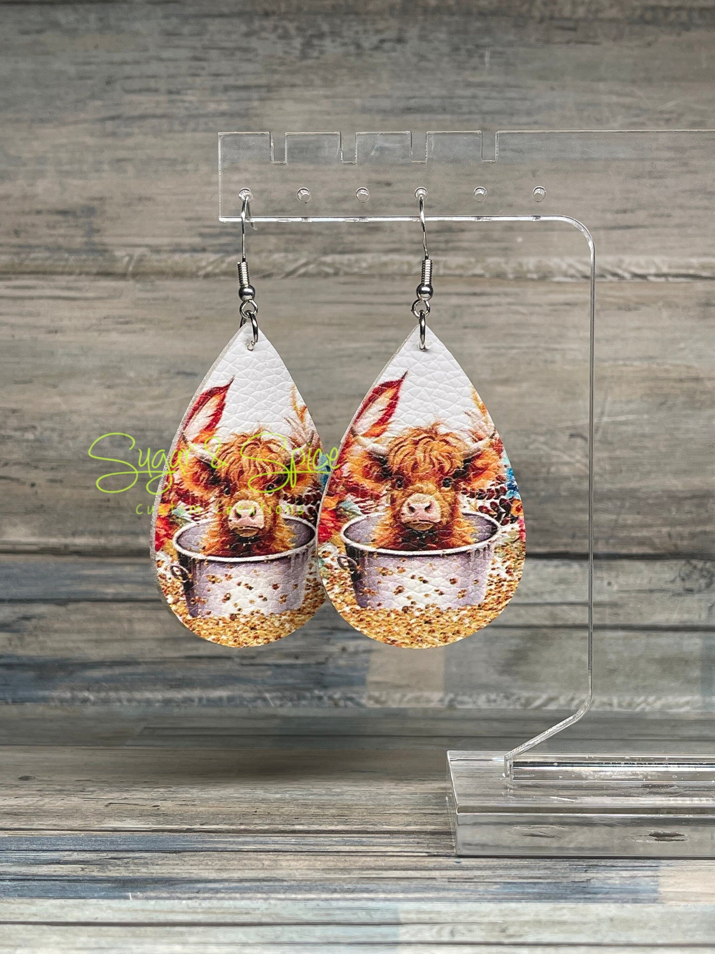 Highland Cow/Boot Faux Leather Earrings