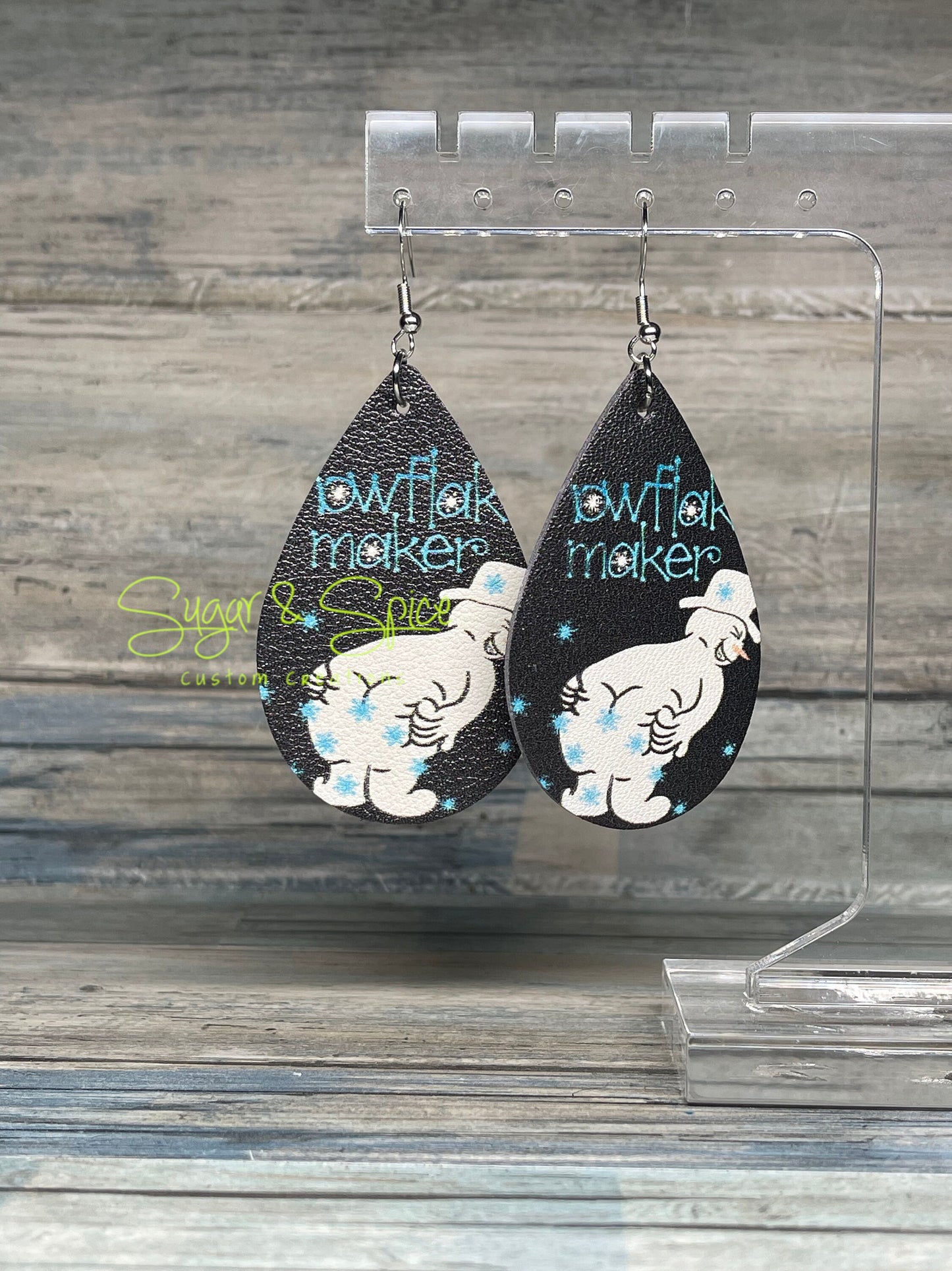 Winter/Christmas Dangle Faux Leather Earrings