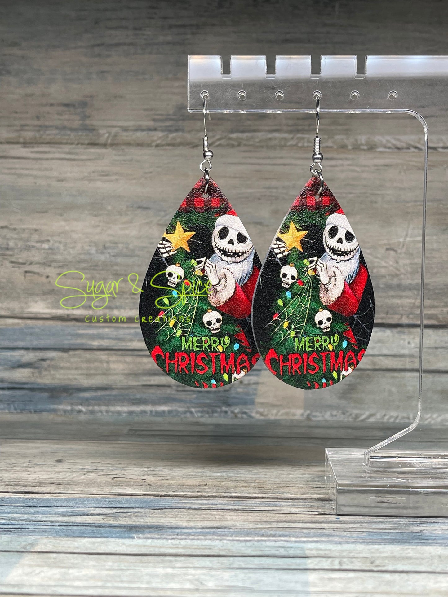 Winter/Christmas Dangle Faux Leather Earrings