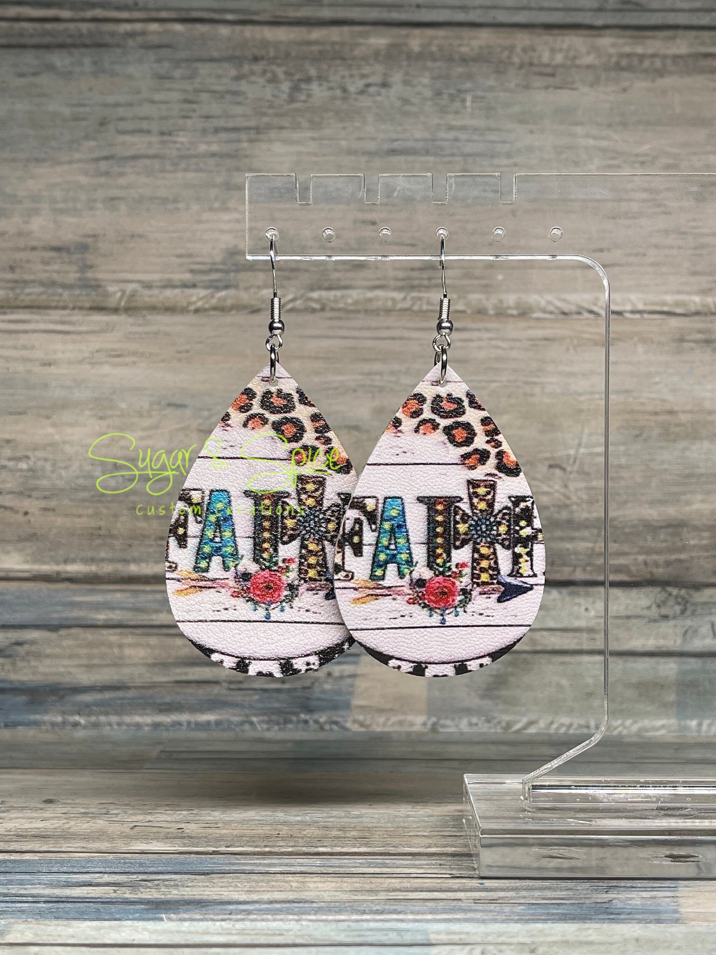 Breast Cancer/ Faith Faux Leather Earrings