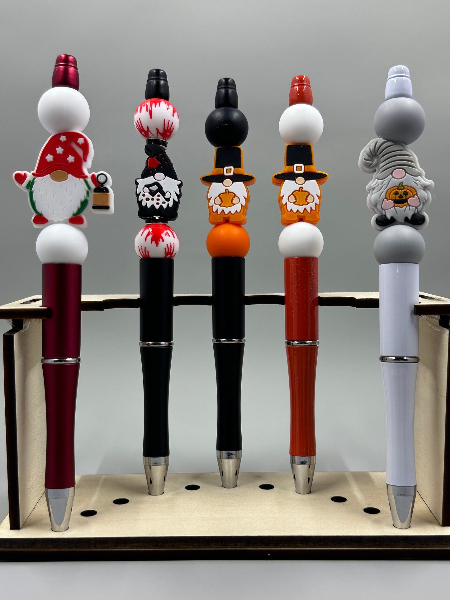 Various Holiday Gnome Silicone Bead Pens
