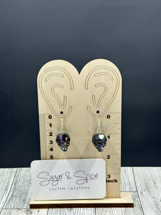 Iridescent Glass Skelton Head Earrings