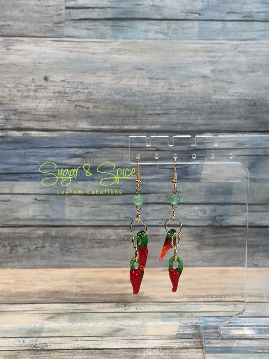 Glass Hot Pepper Dangle Earrings