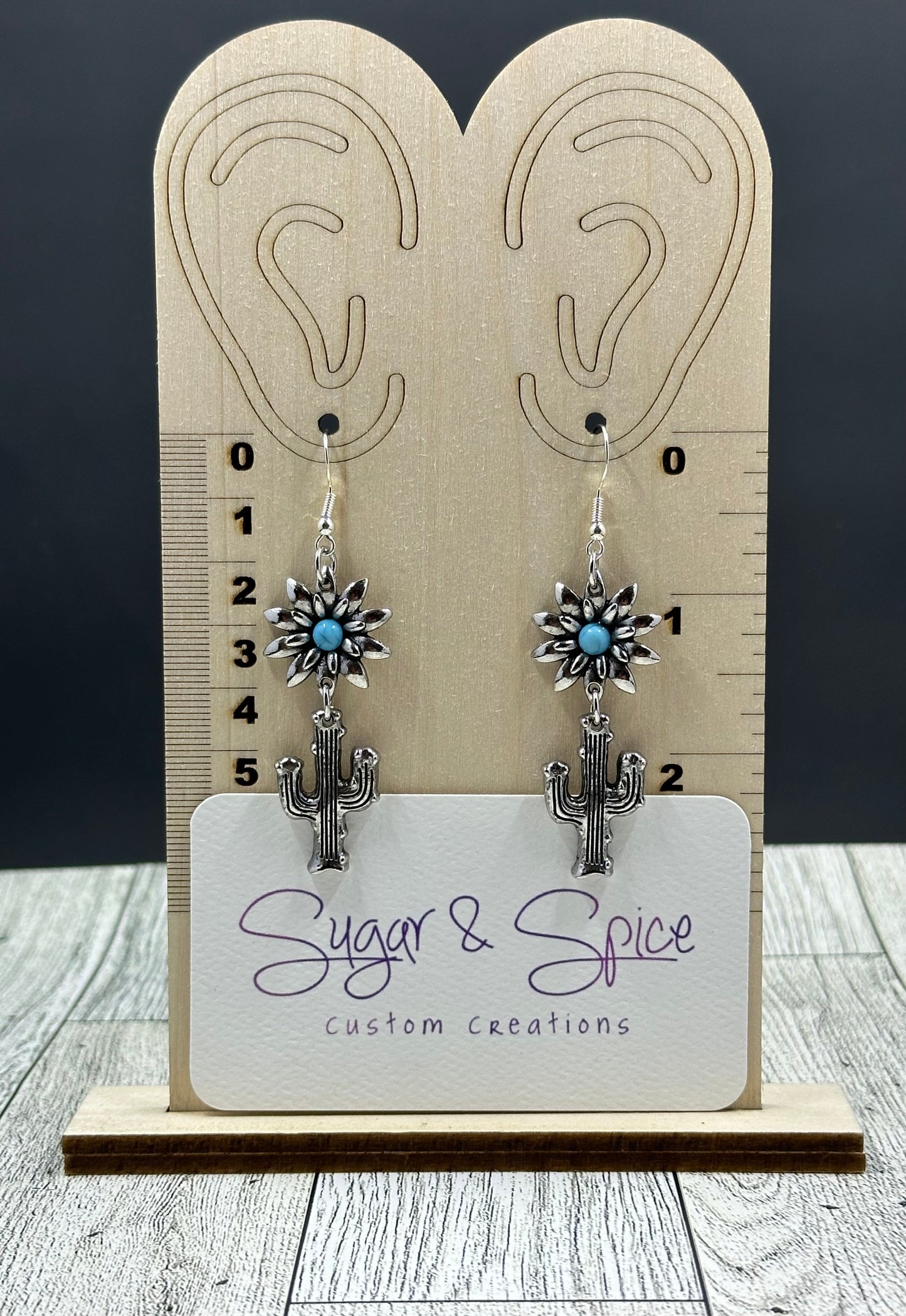 Silver Dangle Cactus Earrings