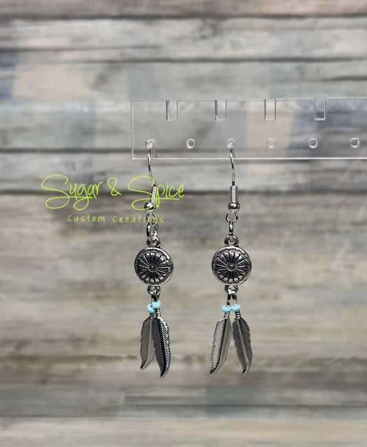 Concho and Feather Beaded Earrings