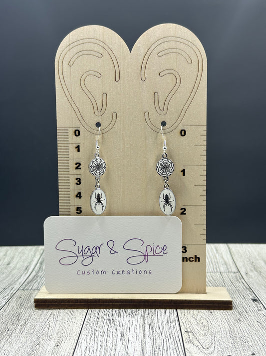 Silver Spider and Web Earrings