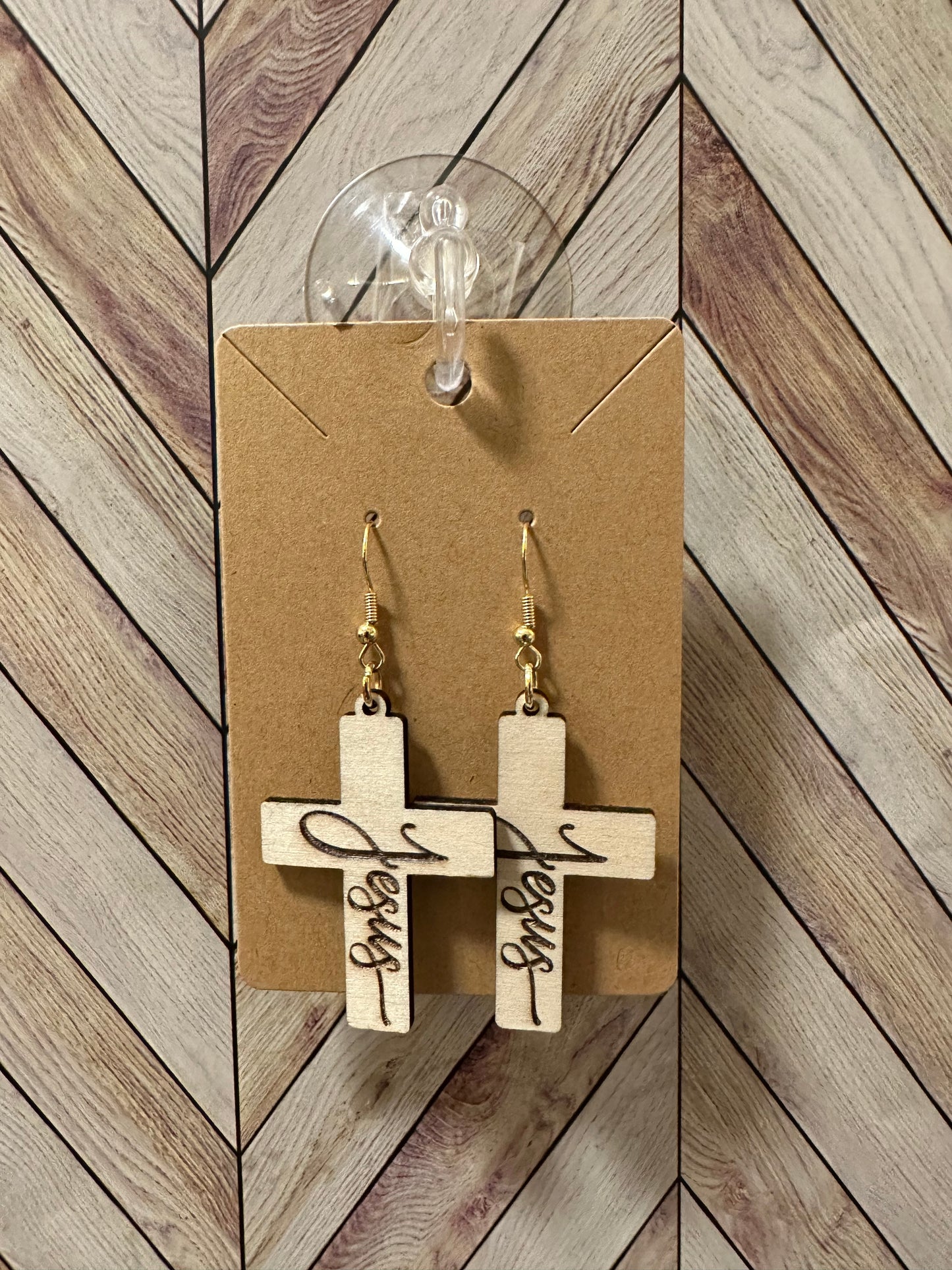 Basswood Cross Earrings