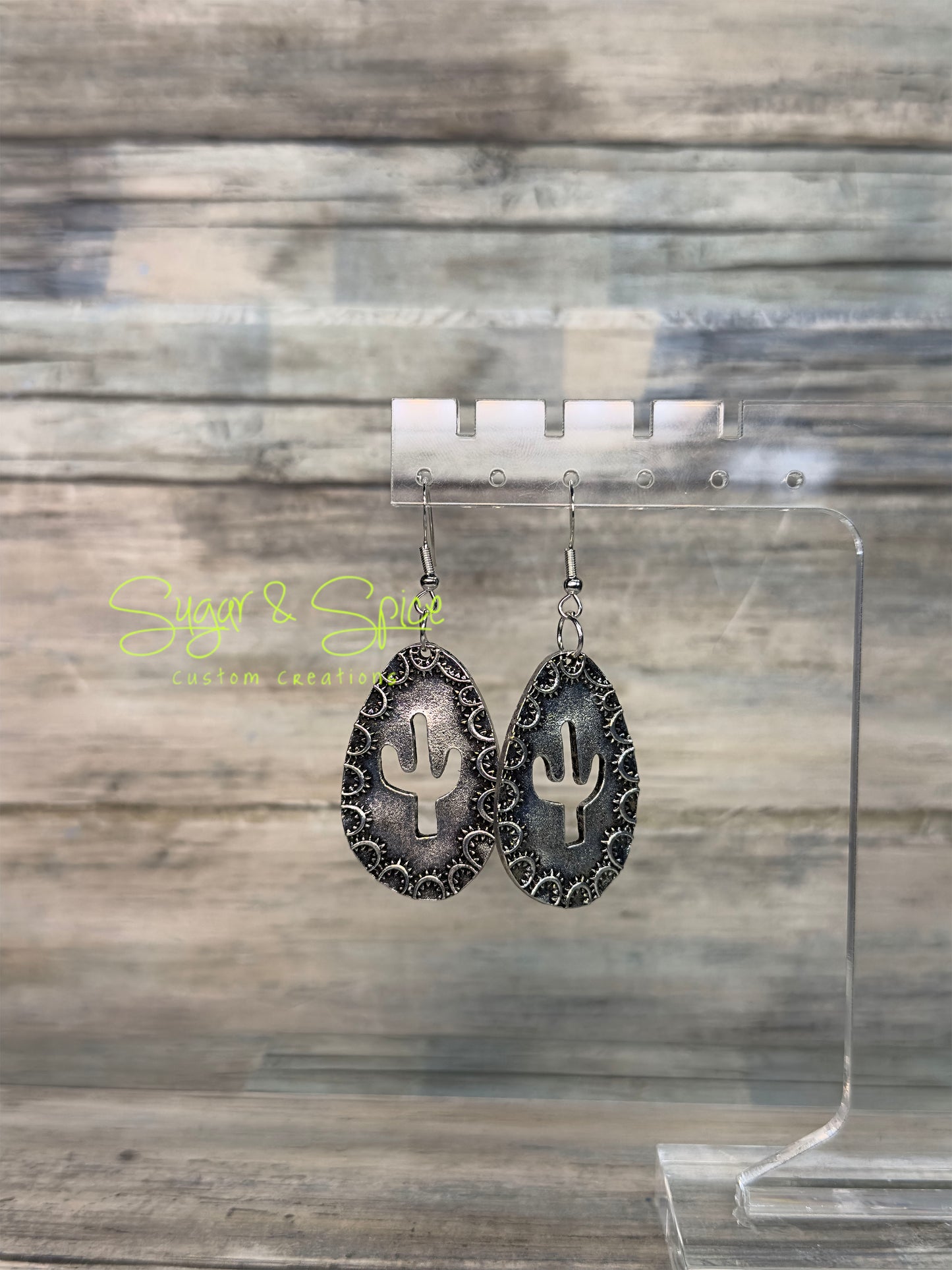 Silver Dangle Cactus Earrings