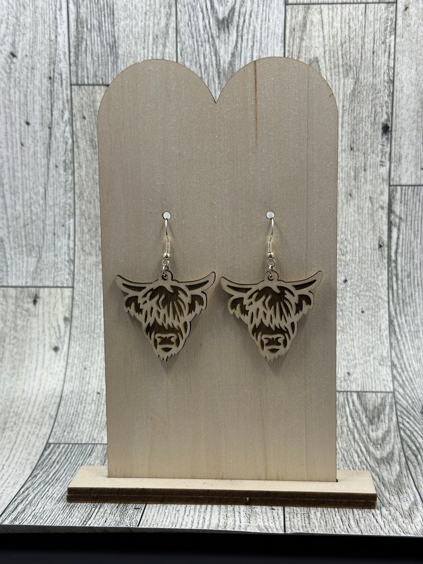 Wooden Highland Cow Earrings