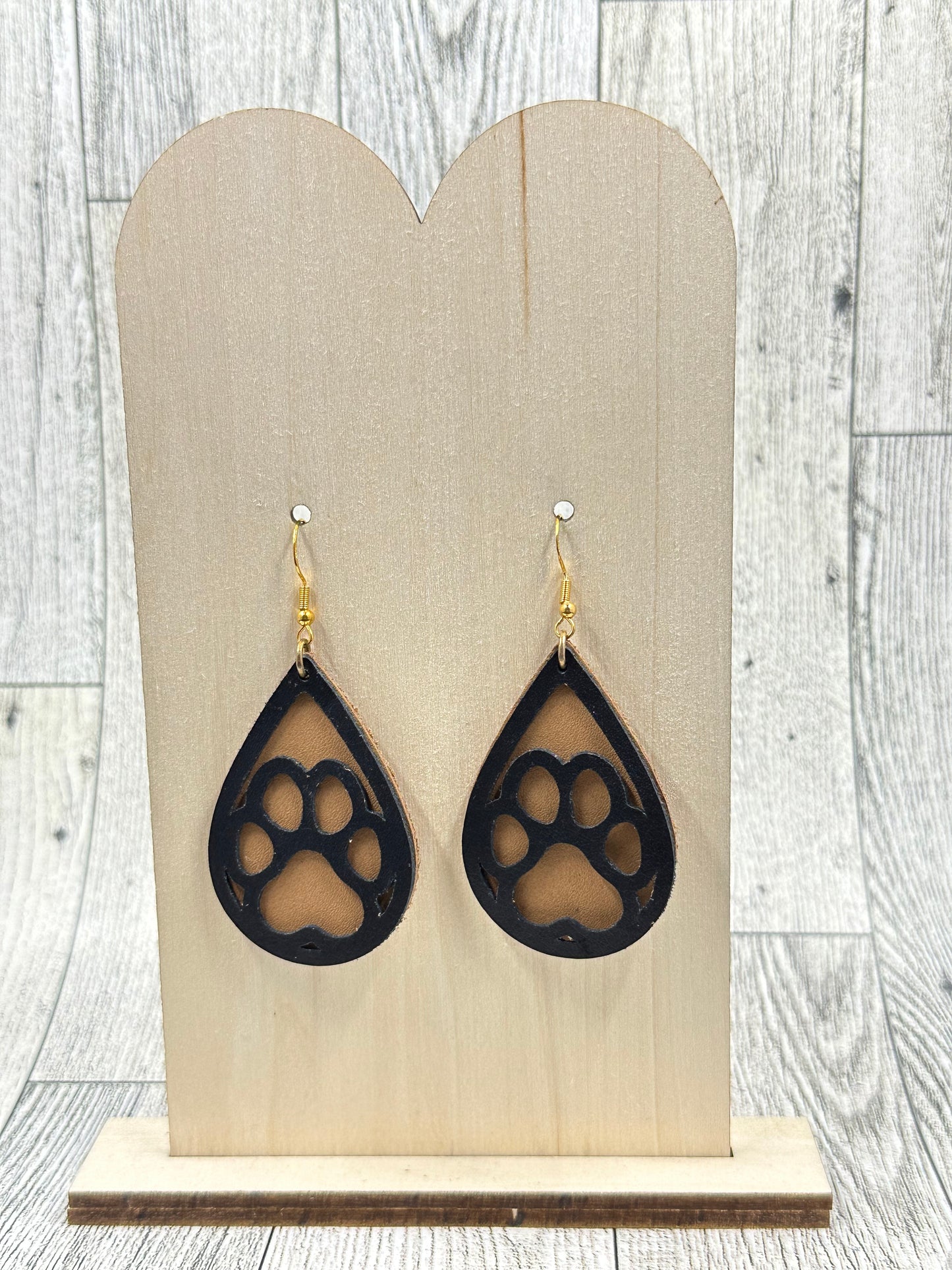 Faux Leather Paw Print Earrings