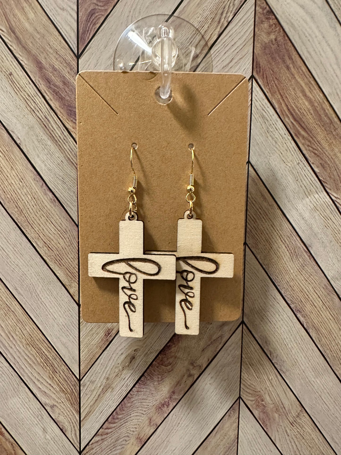 Basswood Cross Earrings