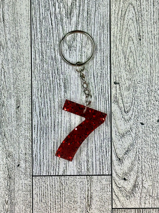 Red Glitter Resin Number Keychains