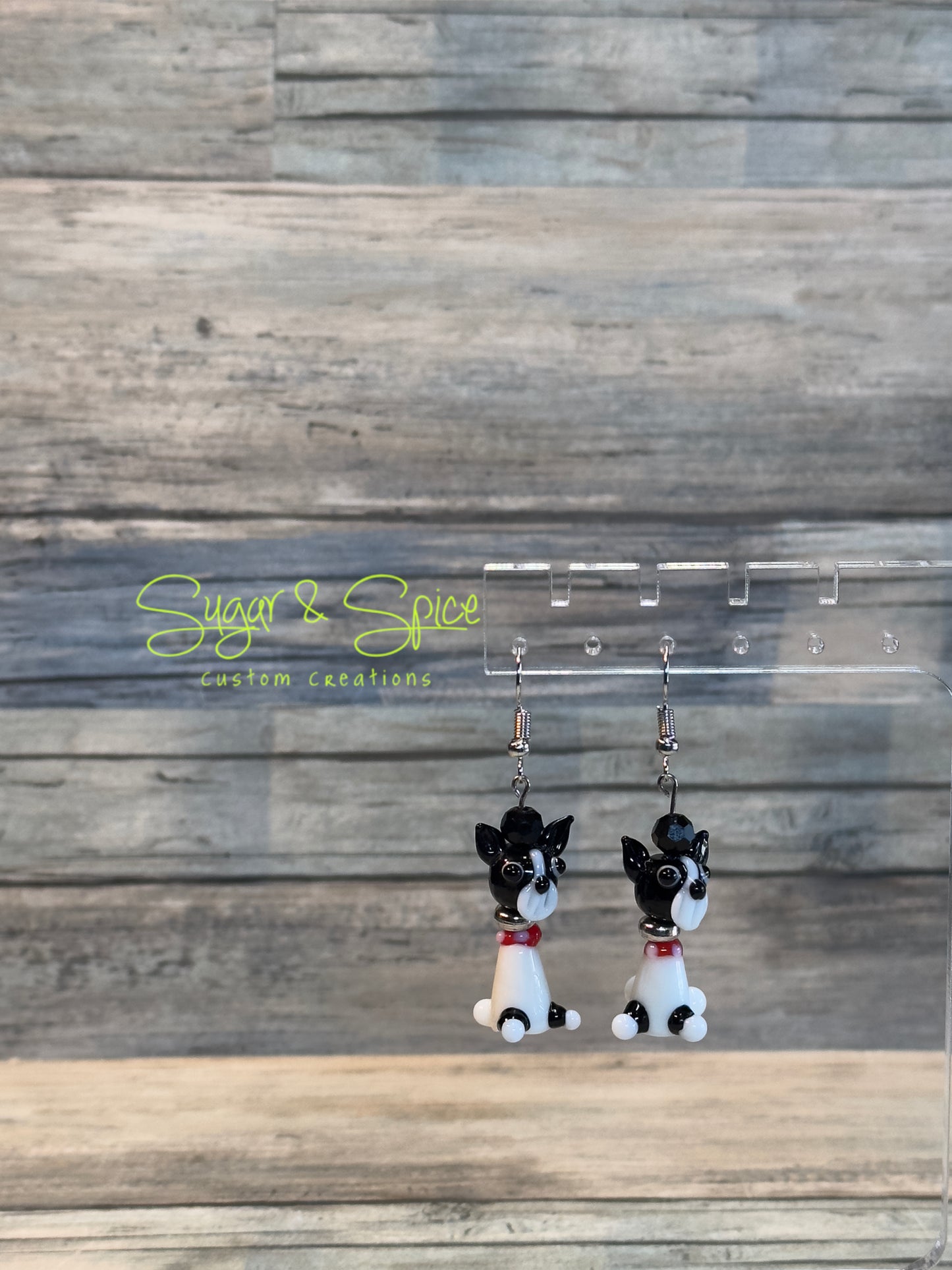 Glass Boston Terrier Earrings