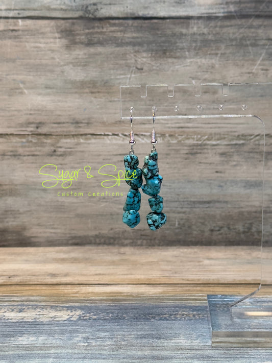 Turquoise  and Howlite Nugget Strand Earrings