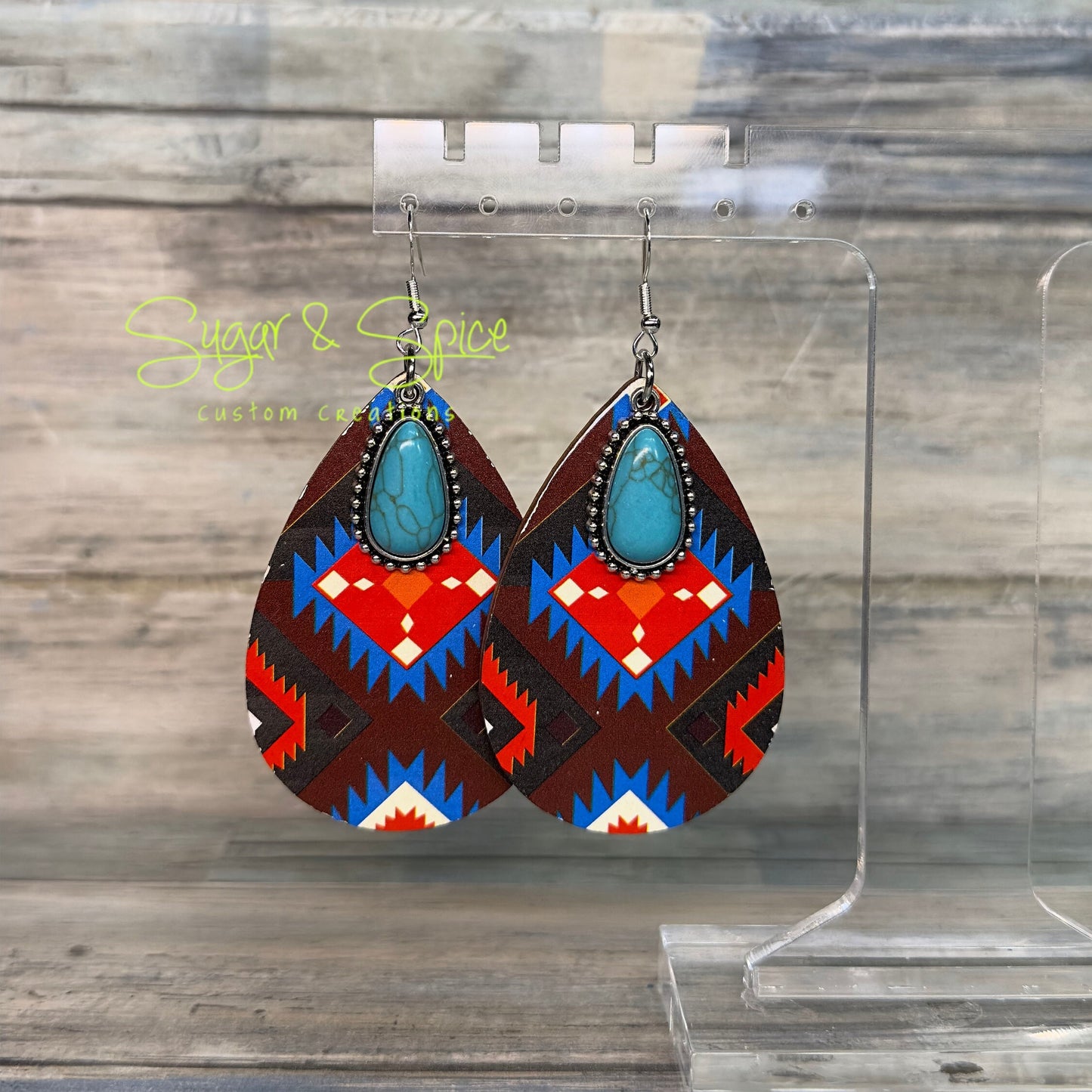 Aztec Wooden Teardrop Earrings