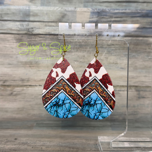 Various Faux Leather Western Teardrop Earrings