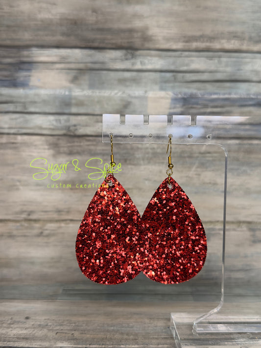 Faux Leather Glitter Teardrop Earrings